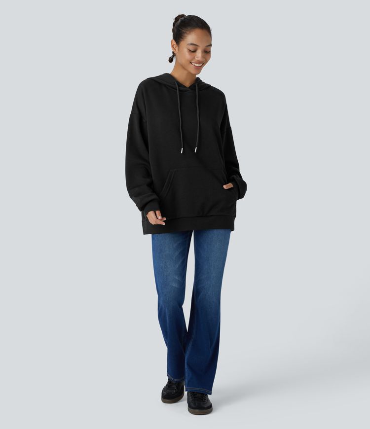 Hooded Drawstring Long Sleeve Kangaroo Pocket Crossover Casual Sweatshirt