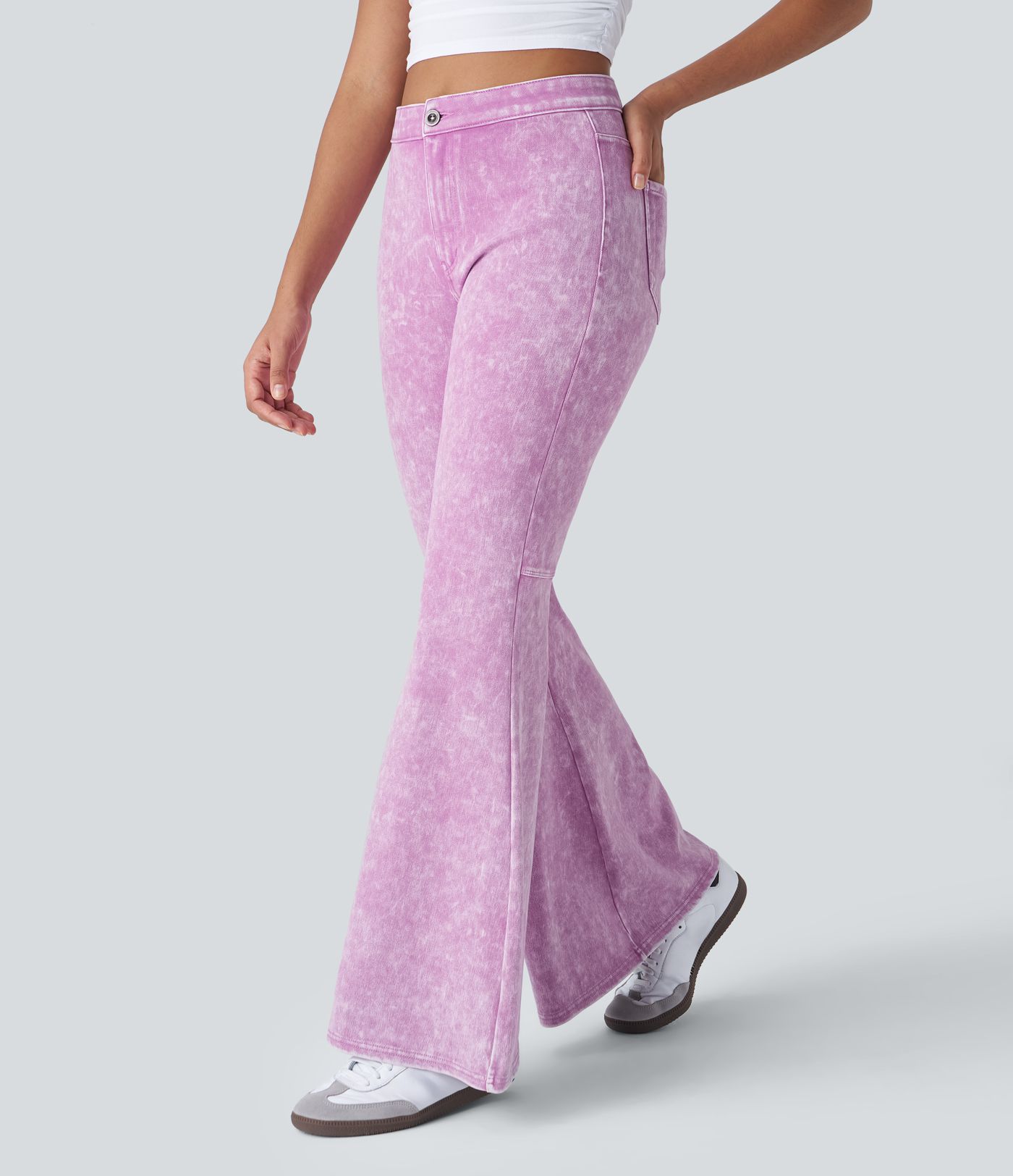 Jeans Halara Flex™ Denim súper acampanado elástico colorido lavado bolsillo trasero tiro alto