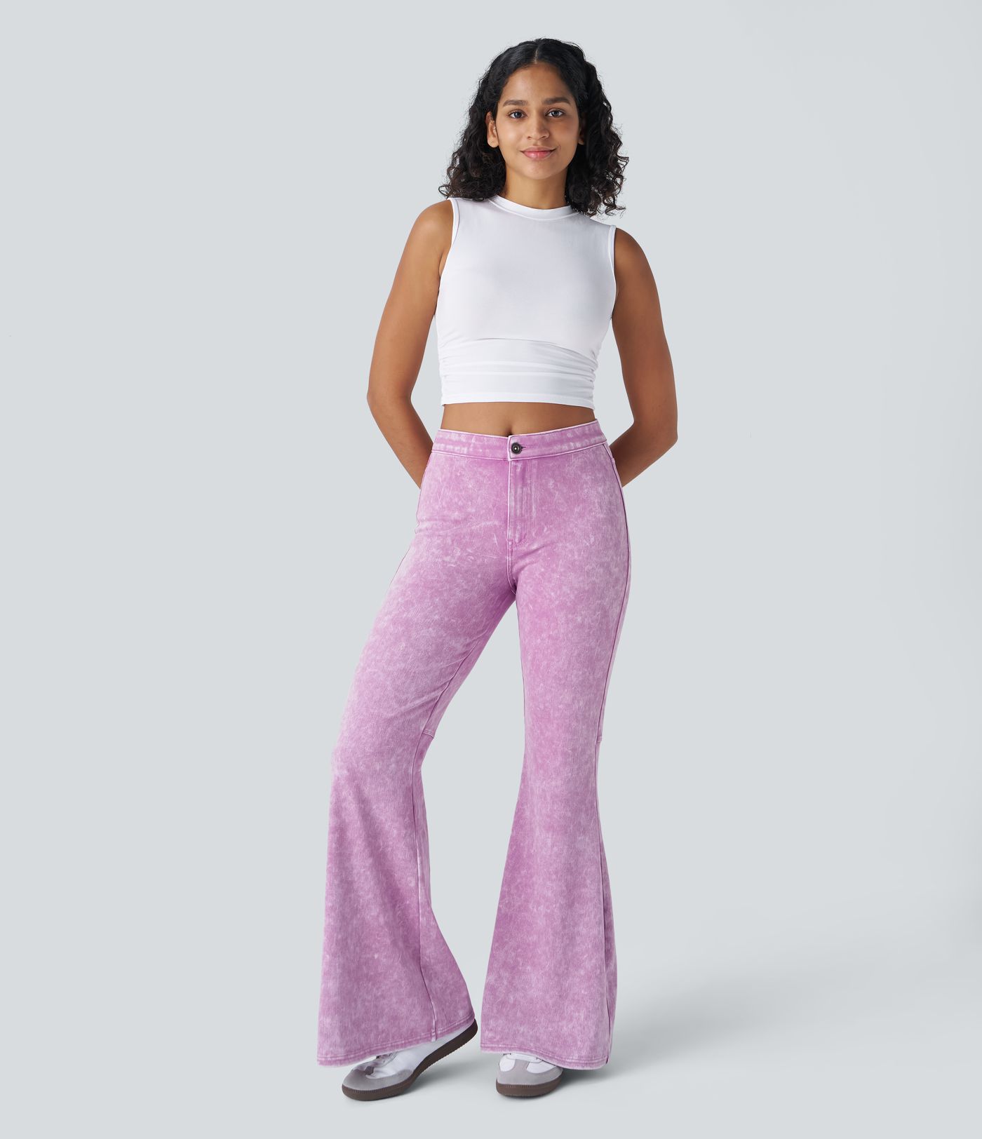 Jeans Halara Flex™ Denim súper acampanado elástico colorido lavado bolsillo trasero tiro alto