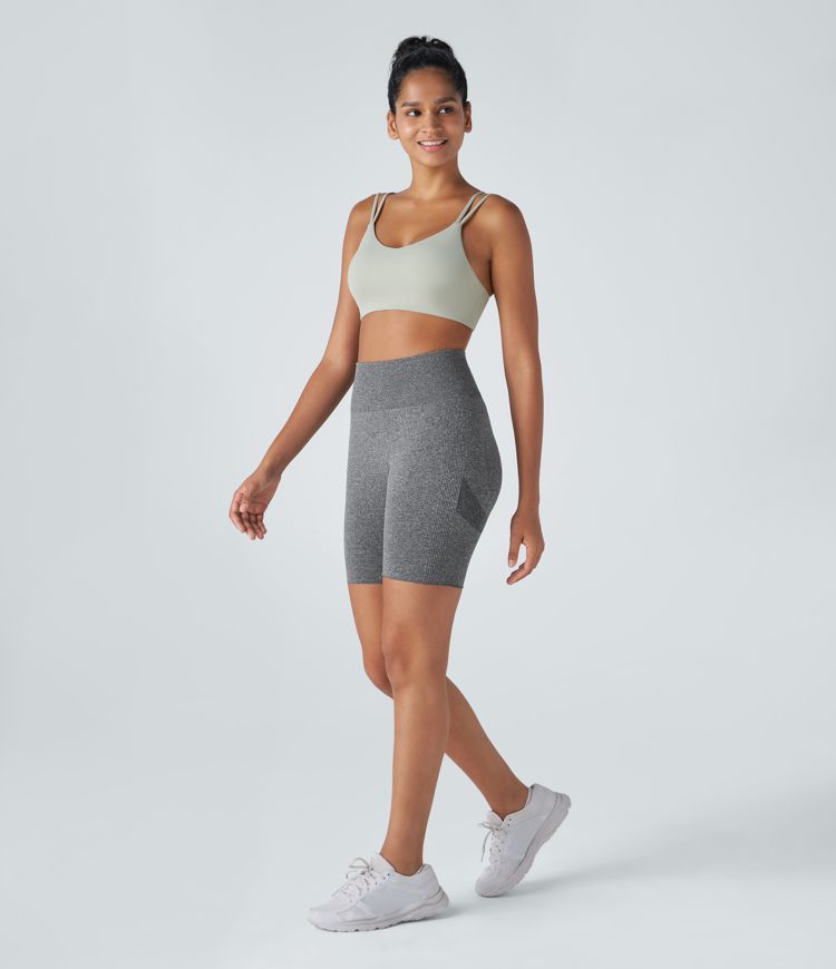 Pantalón corto motociclista yoga levantamiento glúteo tiro alto sin costuras 17.5cm