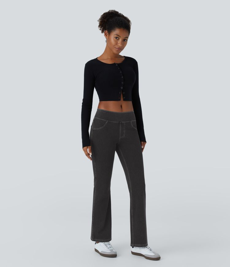 Halara Flex™ Low Rise Back Pockets Stretchy Knit Casual Bootcut Jeans