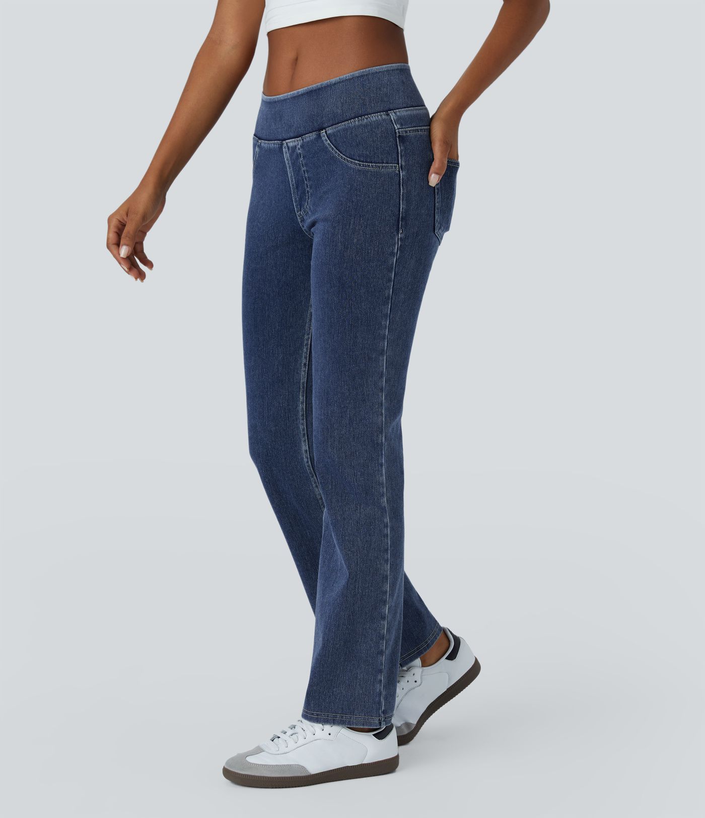 Jeans Halara Flex™ Denim corte acampanado elástico bolsillo trasero tiro bajo