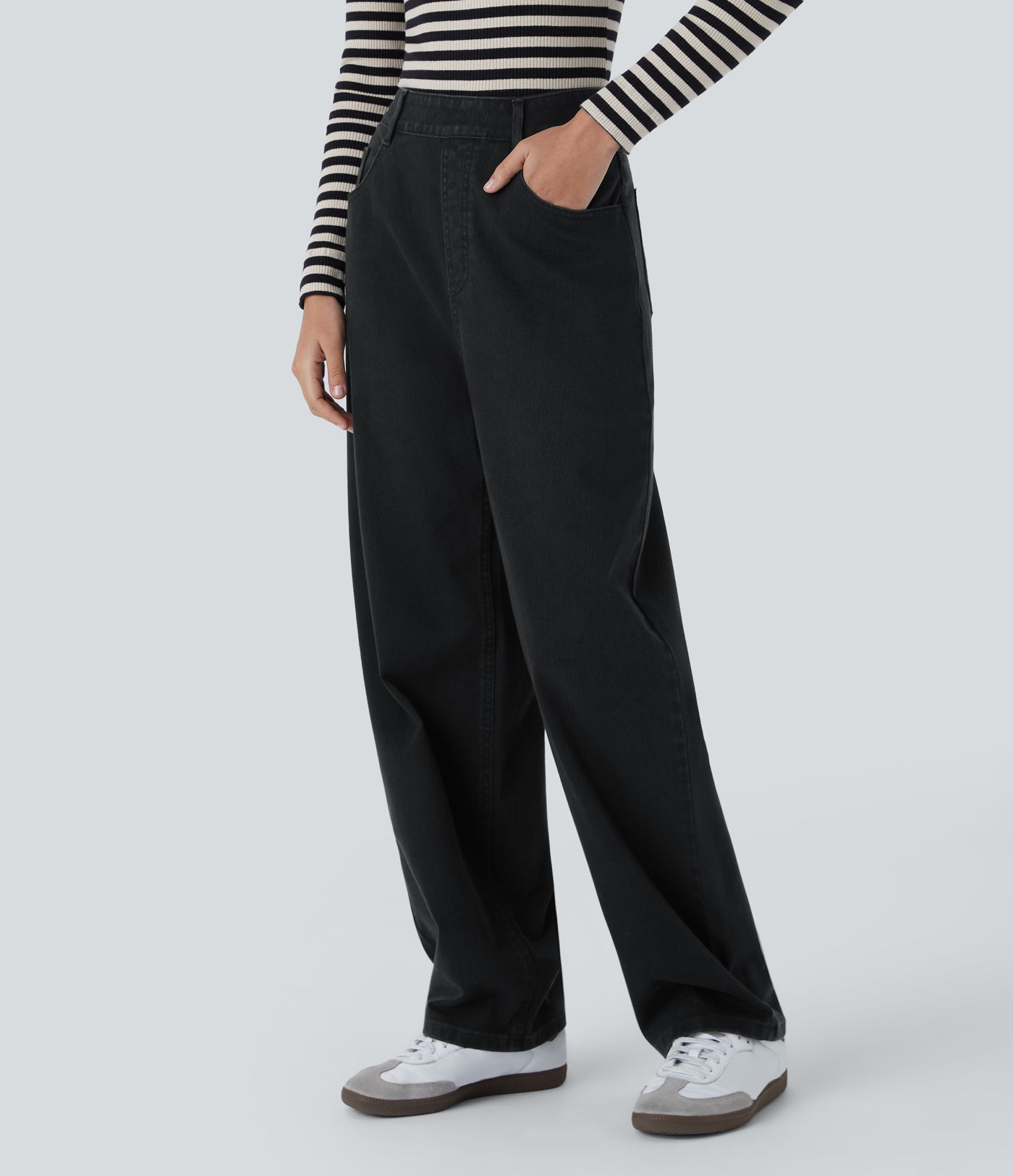 Halara Flex™ High Waisted Pockets Washed Casual Baggy Jeans