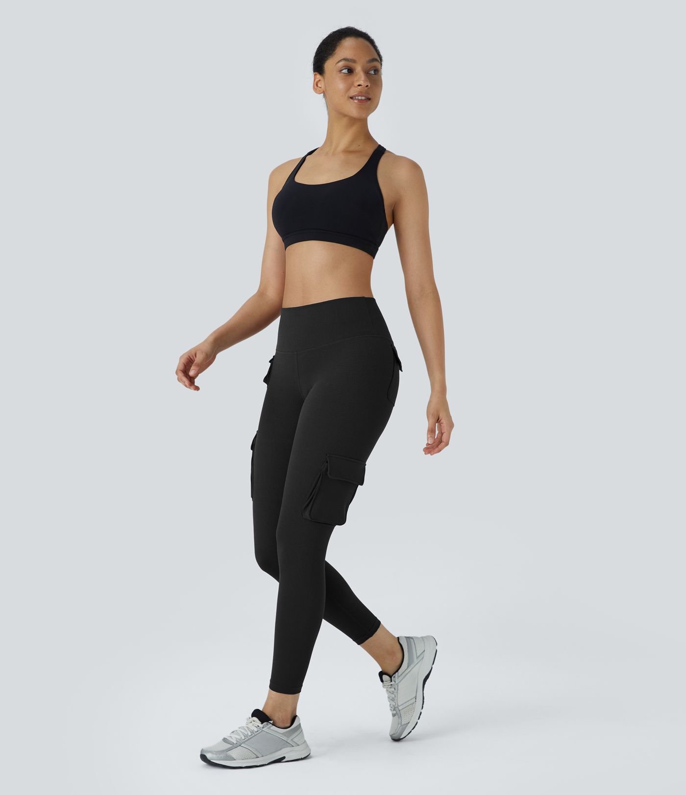 High Waisted Multiple Pockets Waffle 7/8 Yoga Leggings