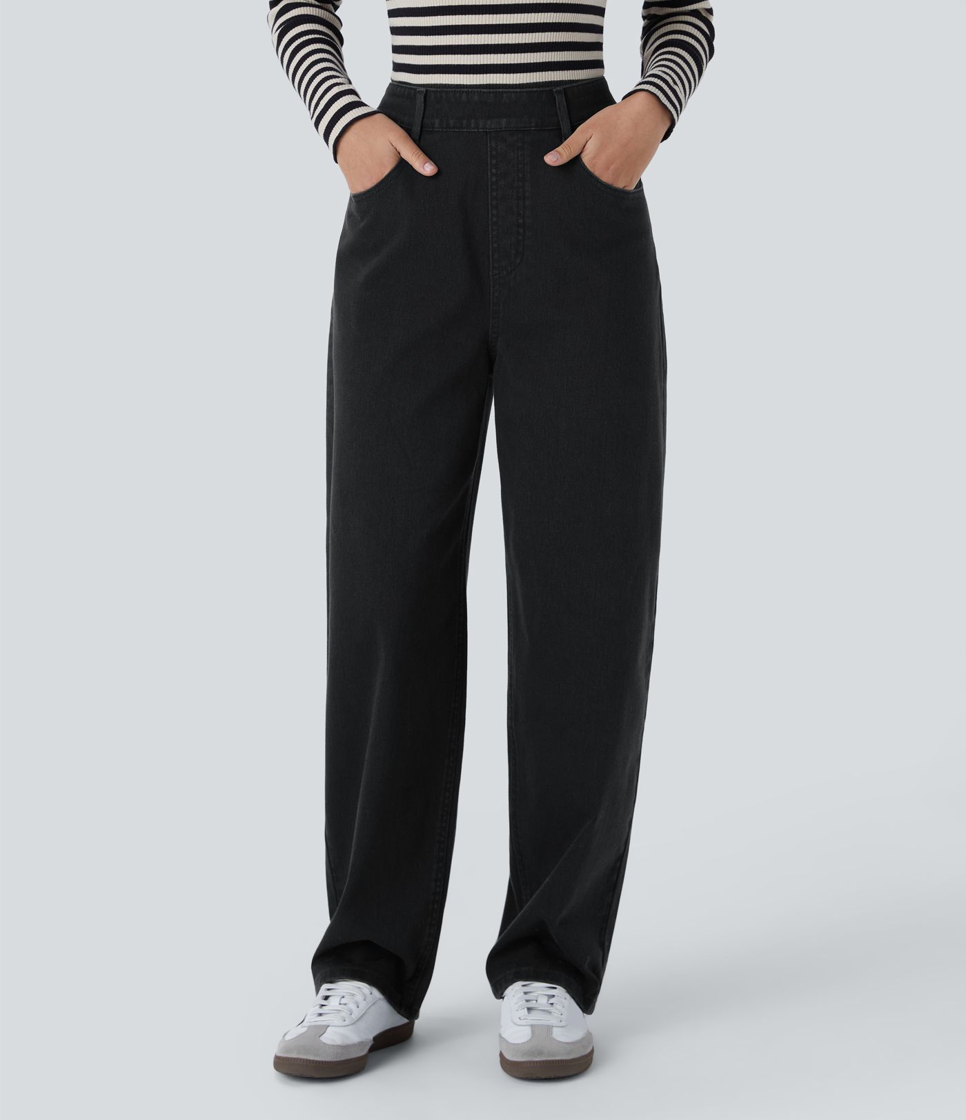 Halara Flex™ High Waisted Pockets Washed Casual Baggy Jeans