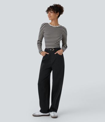 Halara Flex™ High Waisted Pockets Washed Casual Baggy Jeans