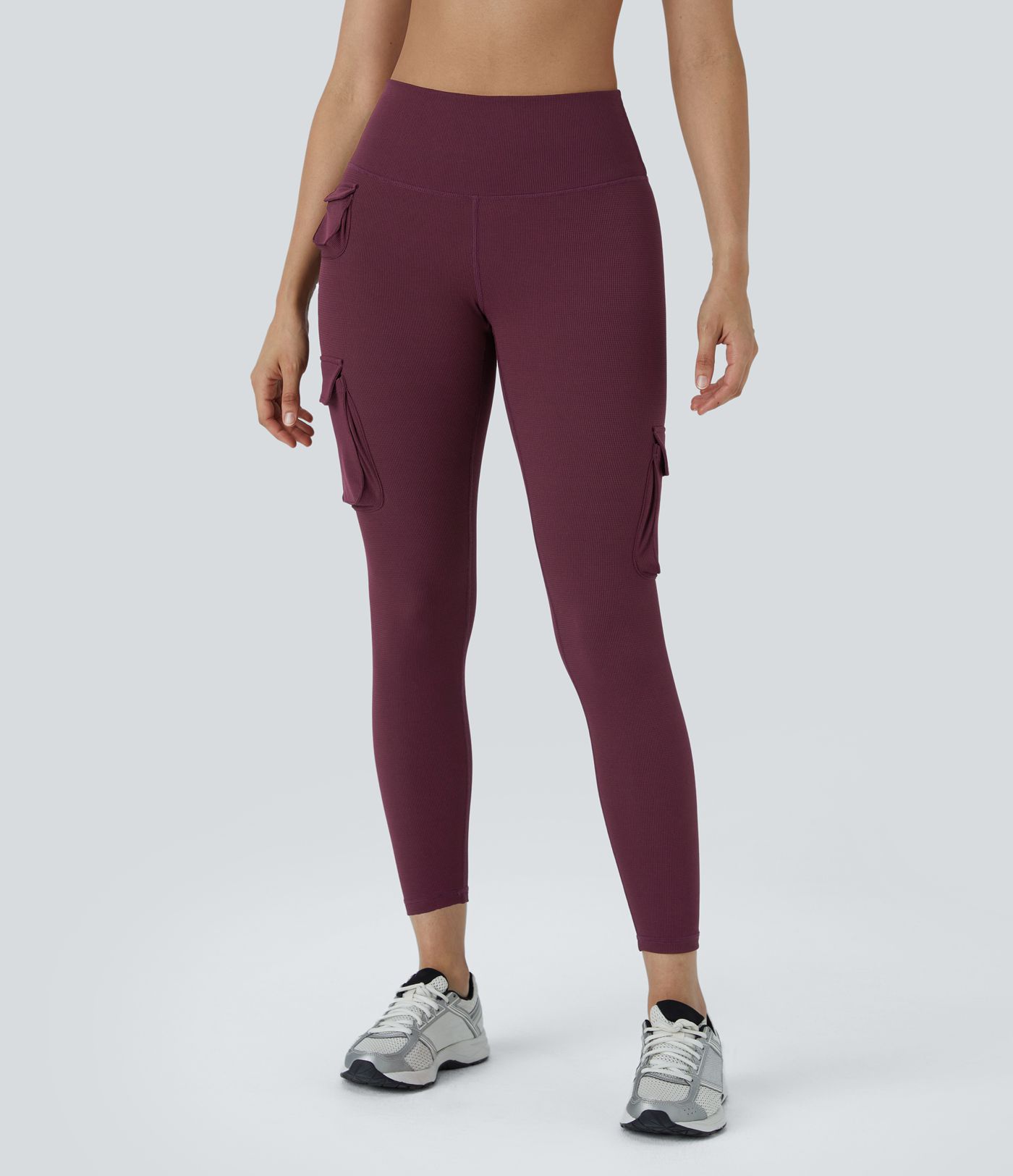 High Waisted Multiple Pockets Waffle 7/8 Yoga Leggings