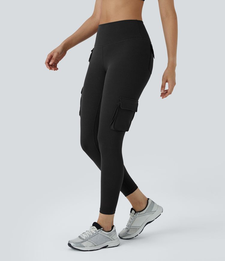 High Waisted Multiple Pockets Waffle 7/8 Yoga Leggings