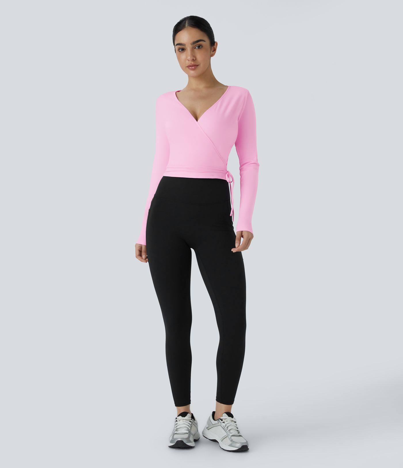 SoftlyZero™ Plush V Neck Tie Side Long Sleeve Yoga Sports Top