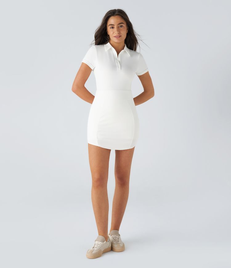 Short Sleeve Curved Hem 2-Piece Pocket Bodycon Mini Golf Active Dress-Golf Tee Pocket