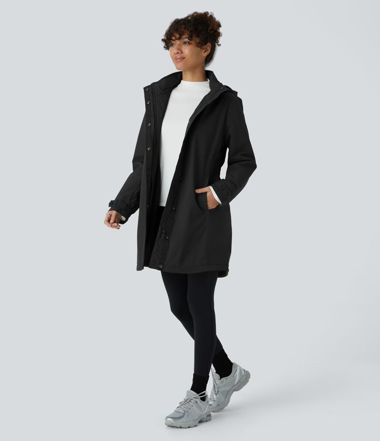 Veste longue de randonnée en polaire avec capuche amovible et col montant