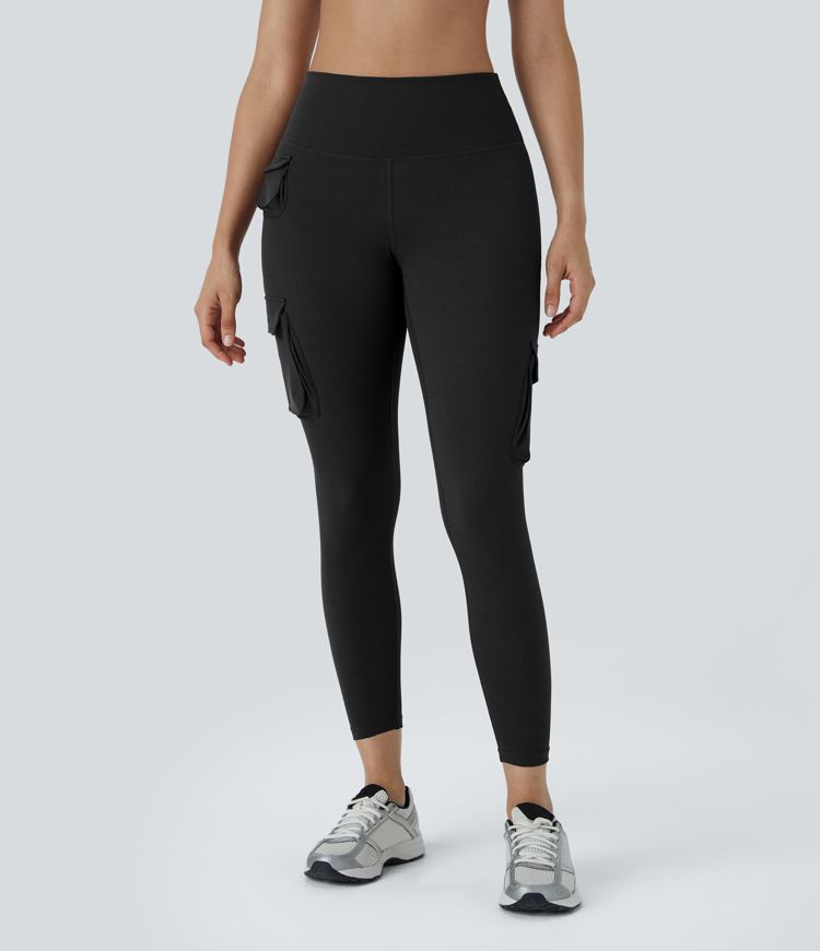 High Waisted Multiple Pockets Waffle 7/8 Yoga Leggings