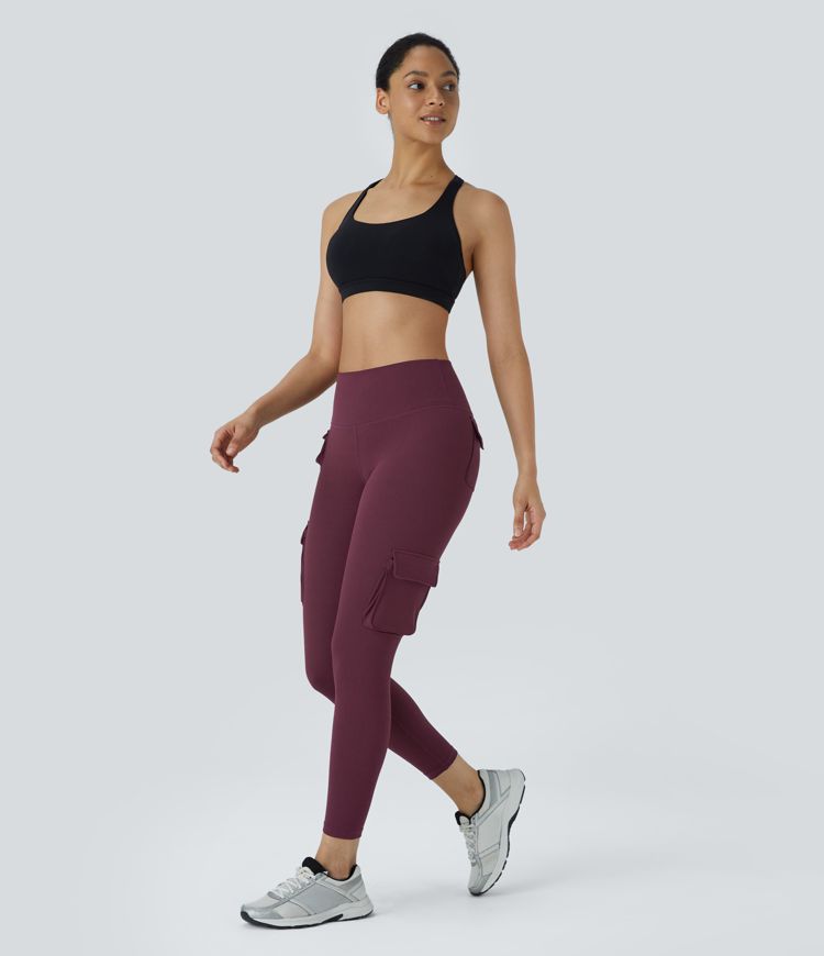 High Waisted Multiple Pockets Waffle 7/8 Yoga Leggings