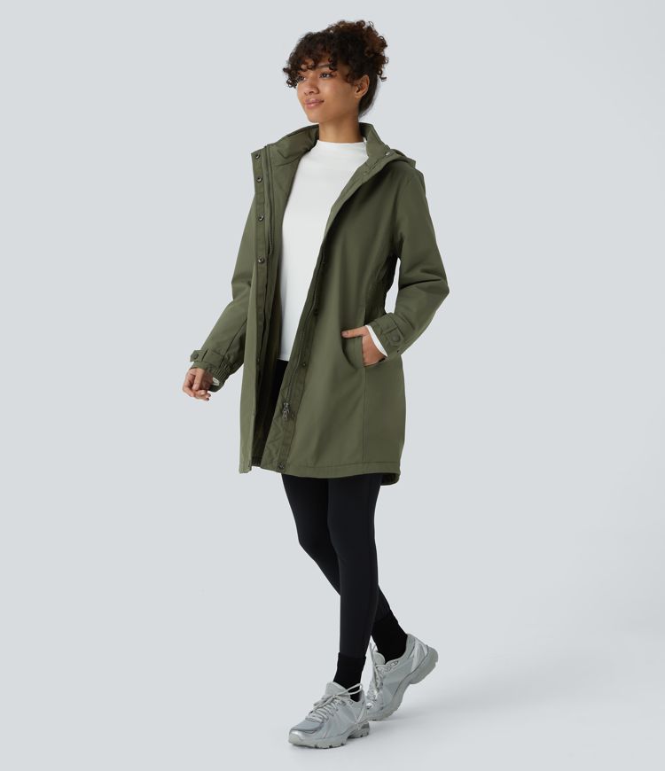 Veste longue de randonnée en polaire avec capuche amovible et col montant