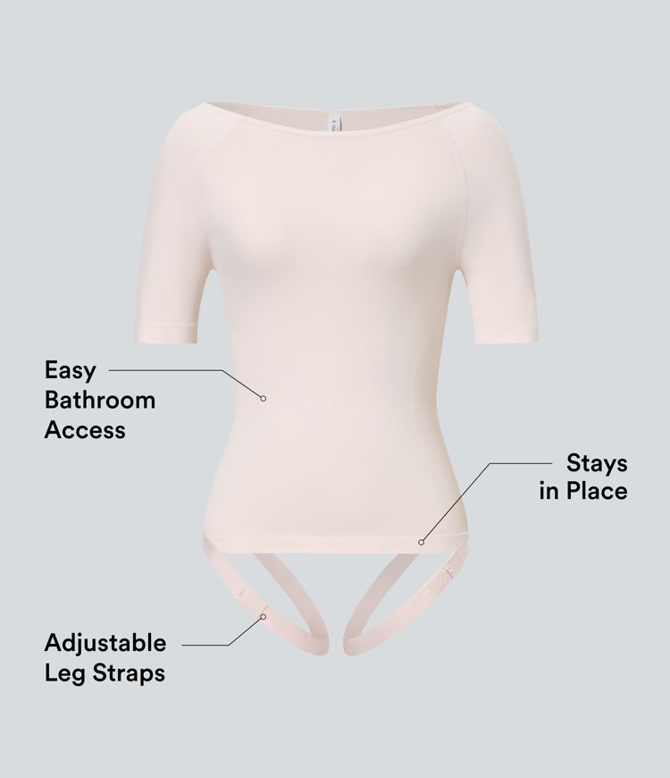 Seamless Flow Smoothing Boat Neck Adjustable Leg Straps Work Bodysuit-Easy Peezy