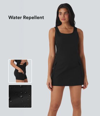 Water Repellent Wear-Resistant 2-Piece Mini Camping Cargo Dress with Pockets