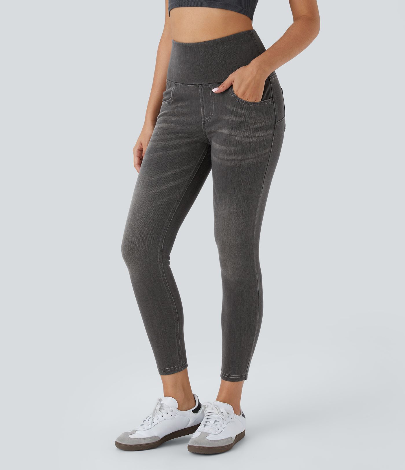 Legging 7/8 décontracté taille haute effet denim avec poches