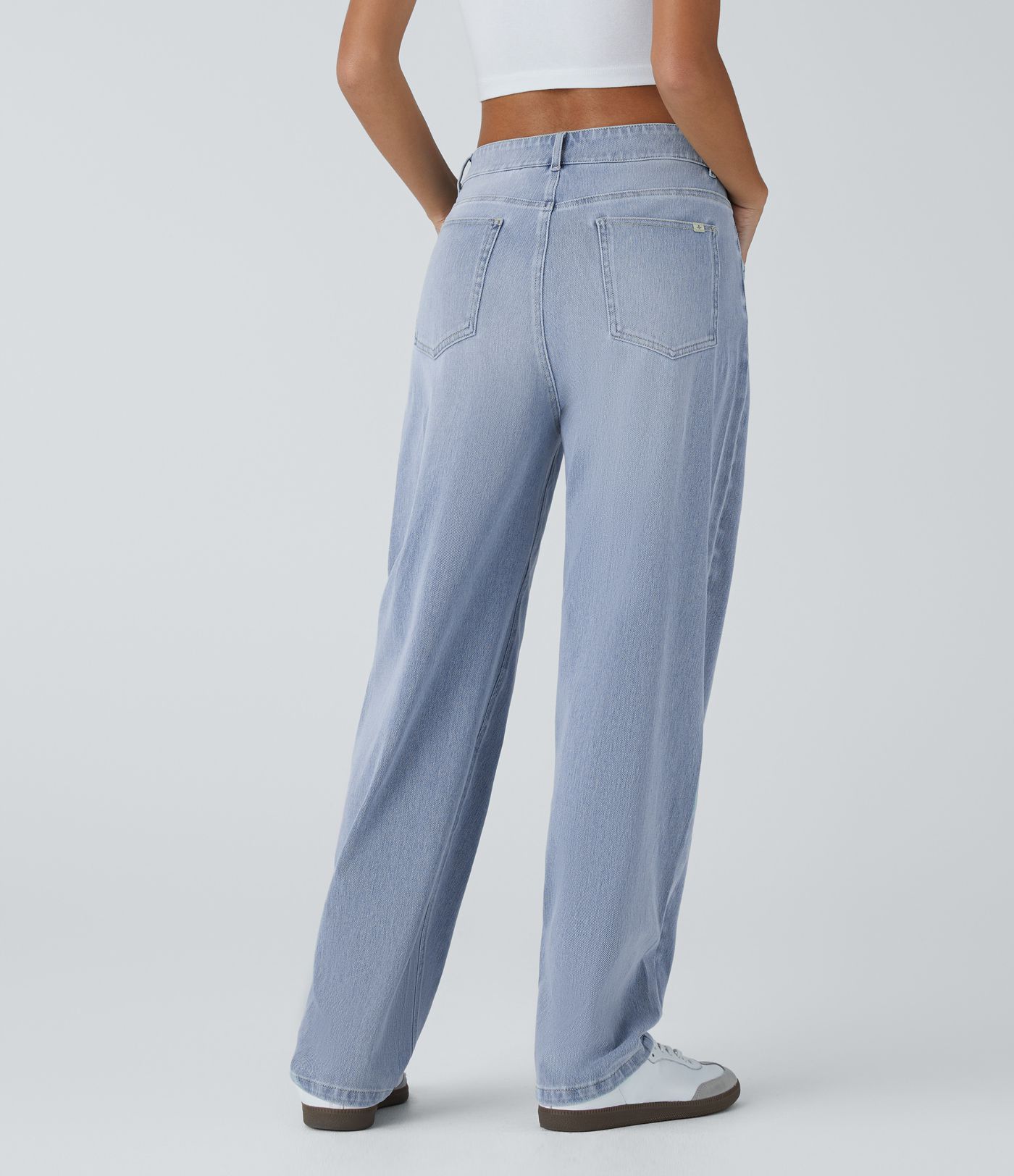 Halara Flex™ Mid Low Rise Zipper Pockets Washed Casual Baggy Mom Jeans
