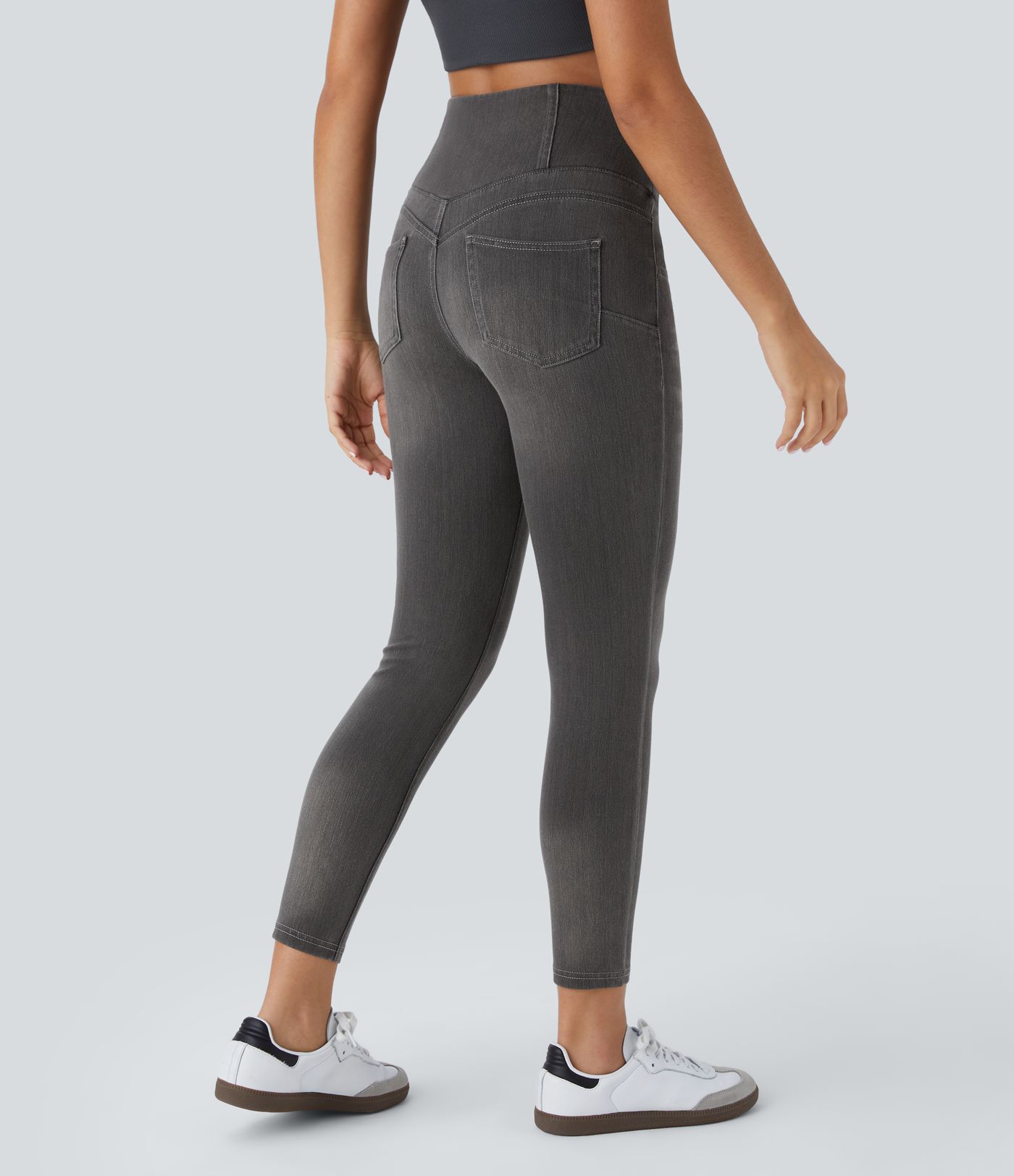 Legging 7/8 décontracté taille haute effet denim avec poches