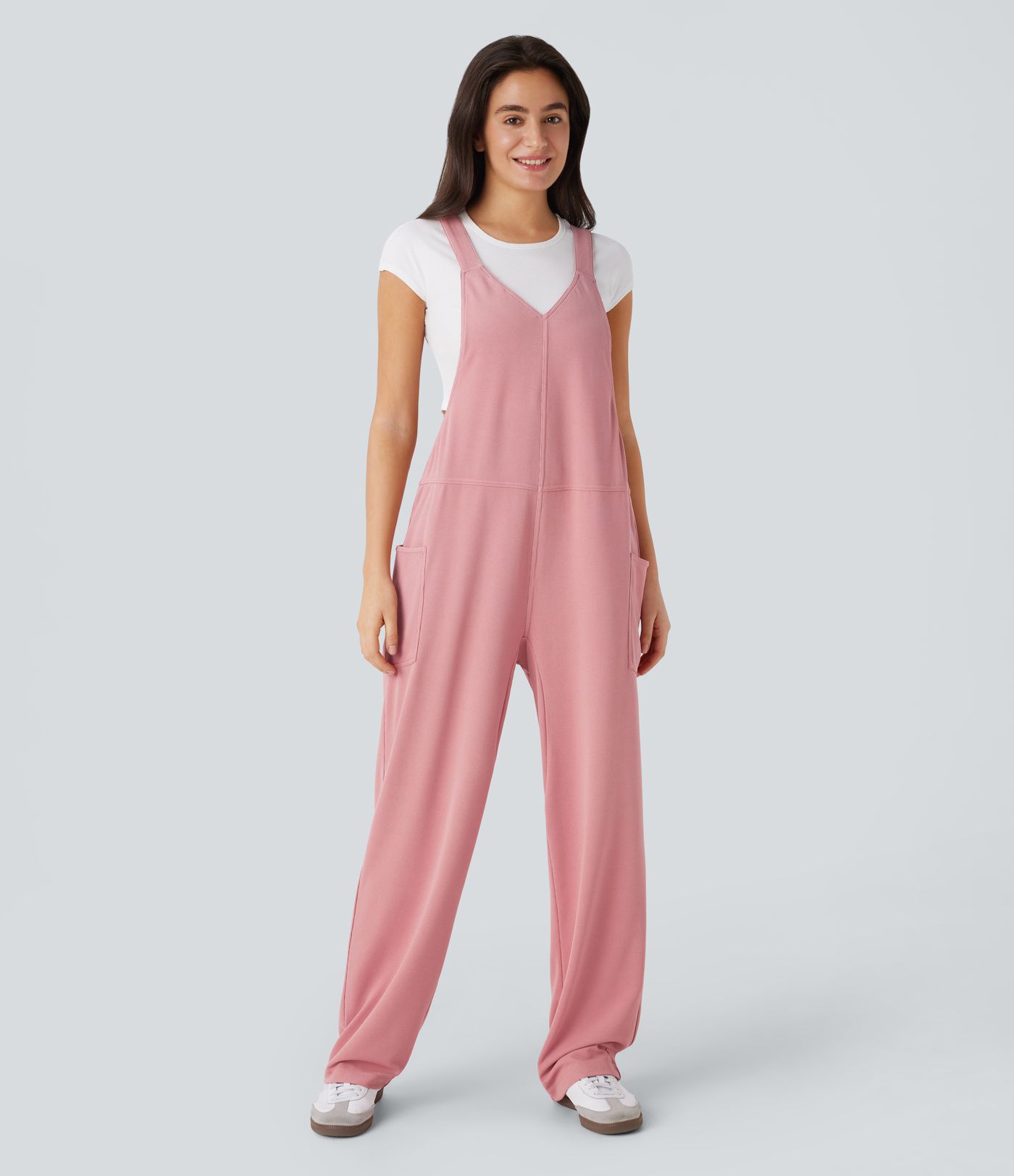 V Neck Side Pocket Waffle Casual Dungarees