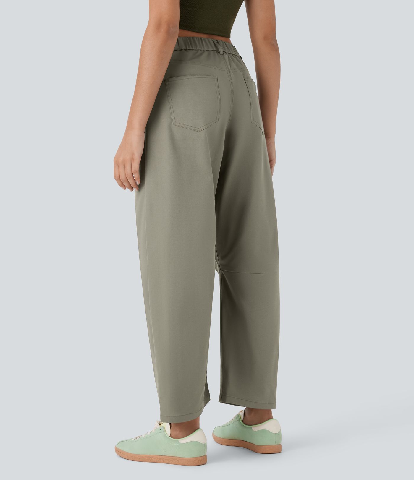 Pantalon Décontracté à Jambes Larges et Taille Haute avec Poches