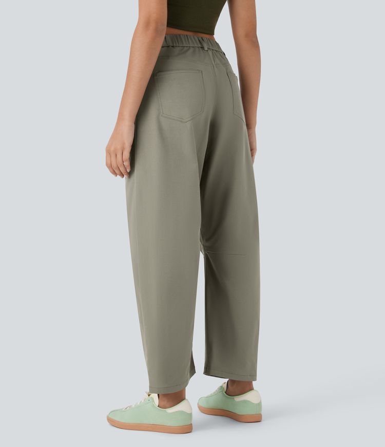 High Waisted Pockets Barrel Leg Casual Pants