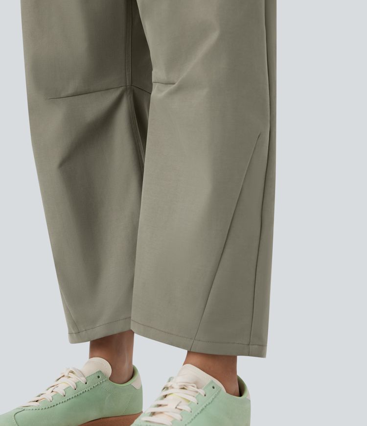 High Waisted Pockets Barrel Leg Casual Pants