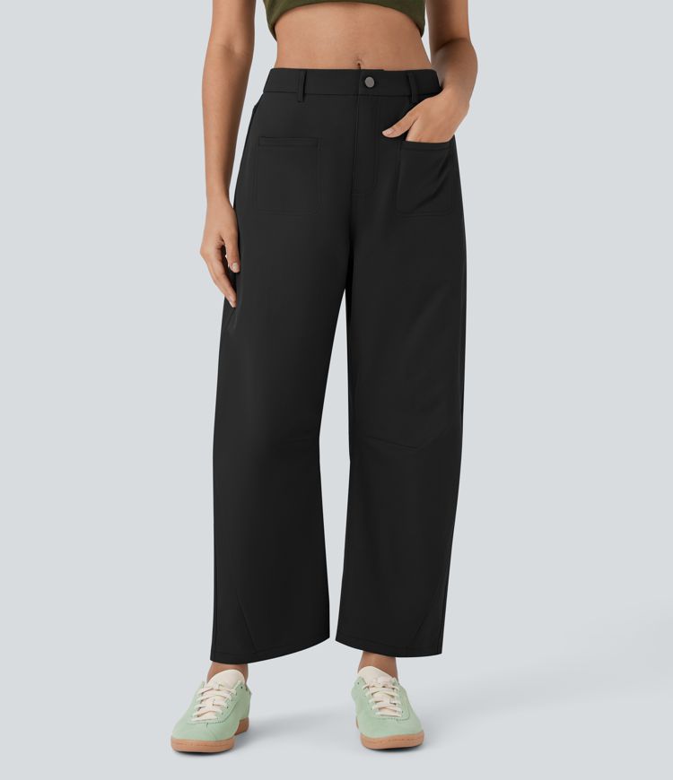 High Waisted Pockets Barrel Leg Casual Pants