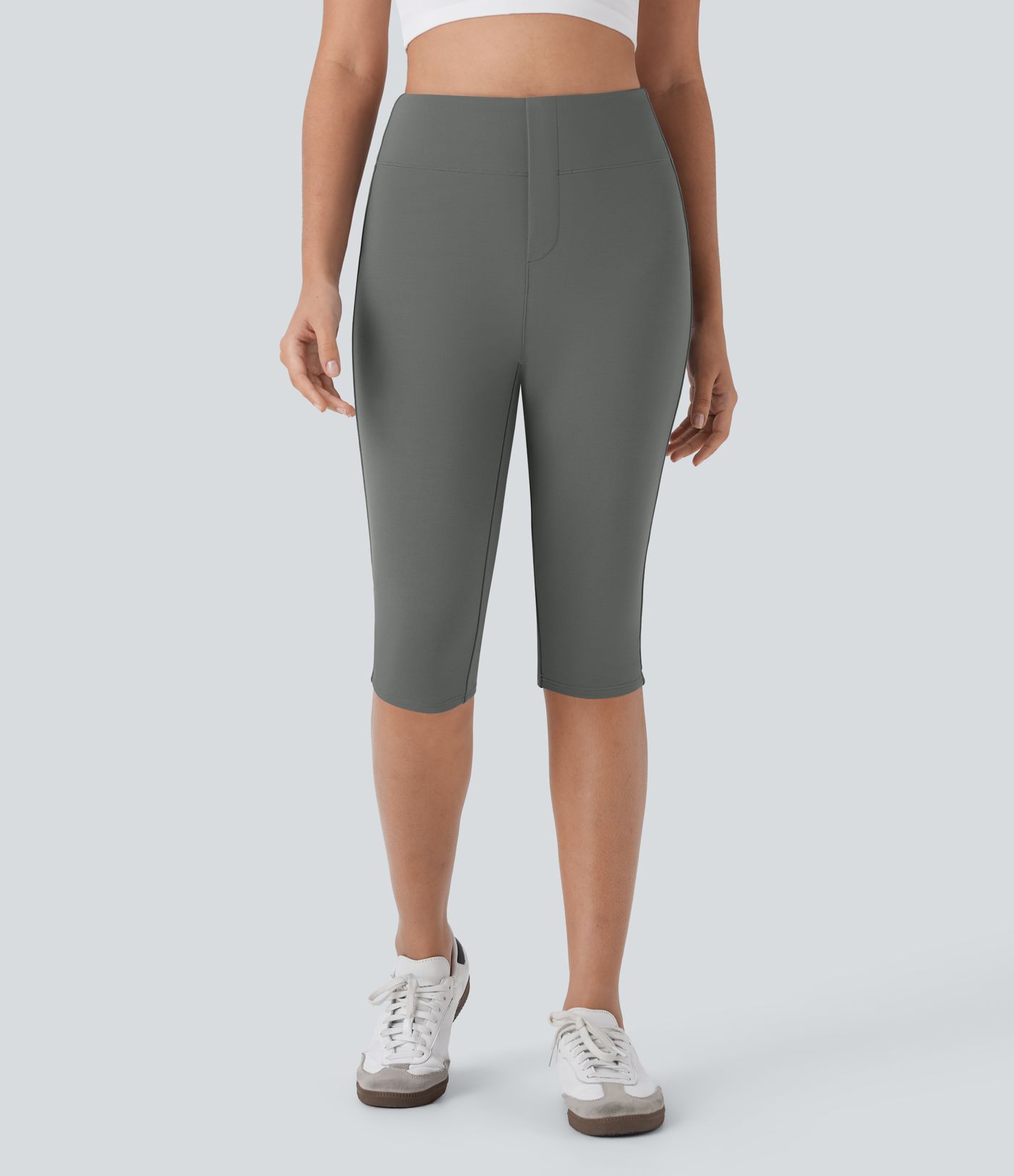 Pantalones pirata casuales de tiro alto con bolsillos