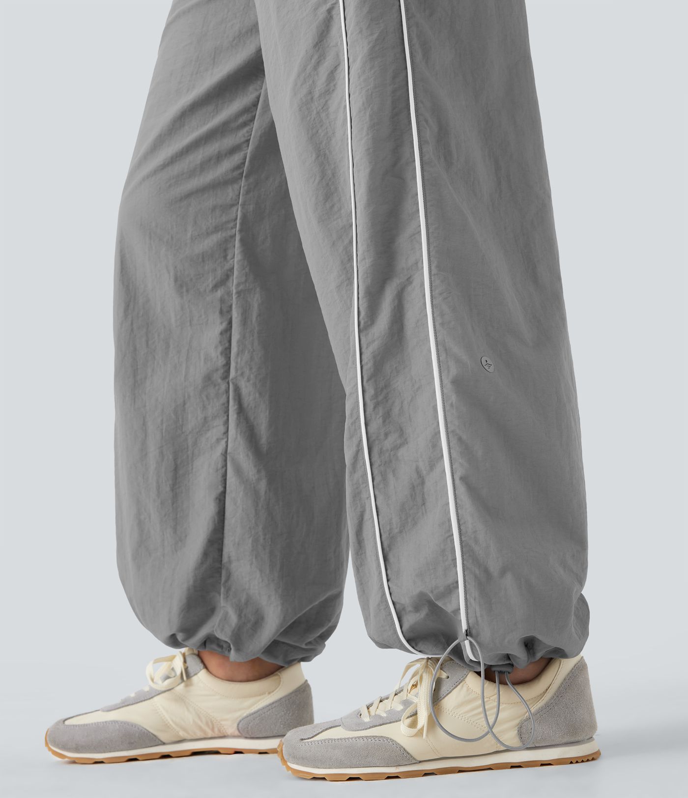 Pantalones casuales de tiro medio con cordón ajustable, pierna ancha y tacto fresco con bolsillos laterales