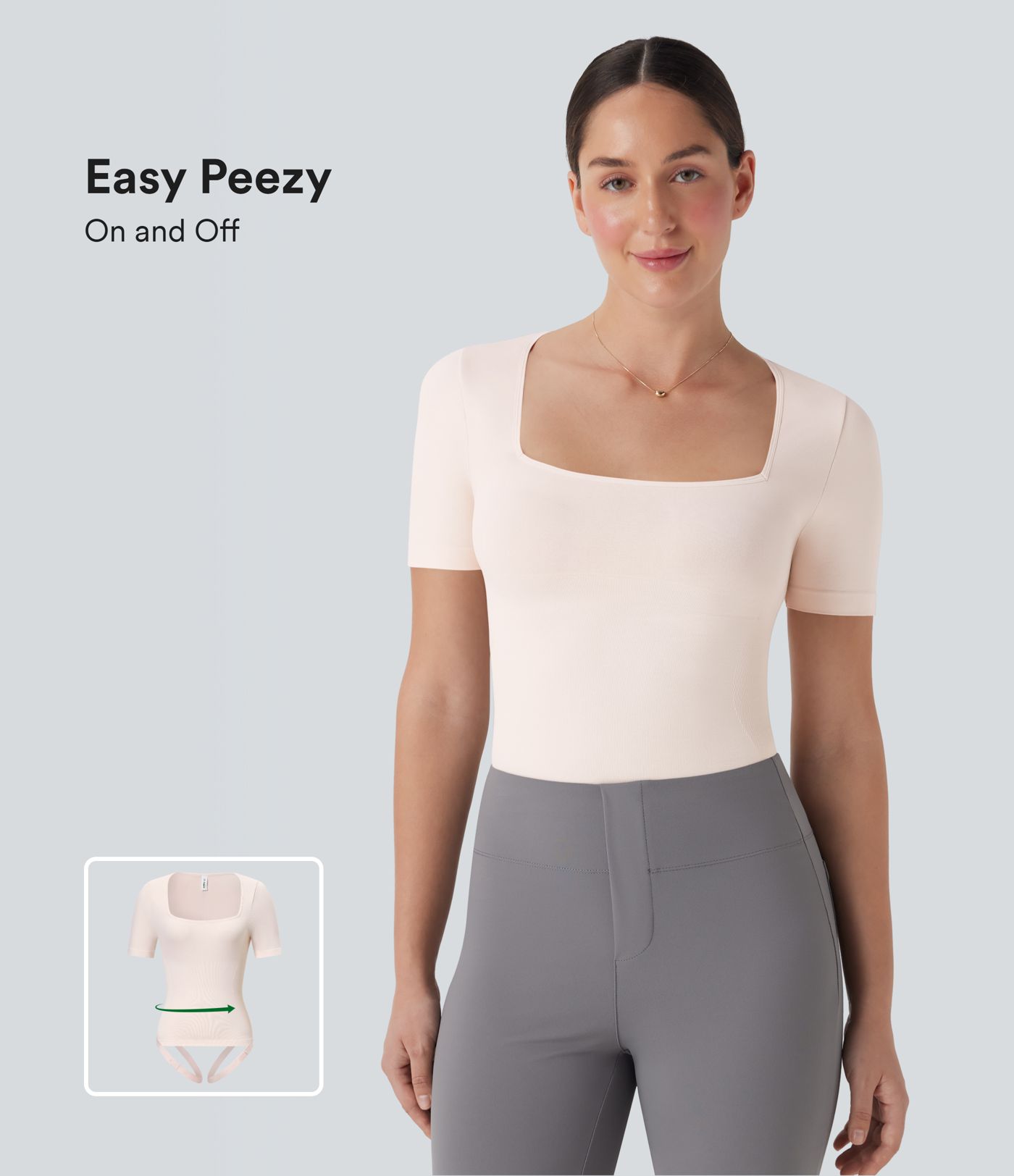 Body de oficina fluido y suave con escote cuadrado y tirantes ajustables en las piernas - Easy Peezy