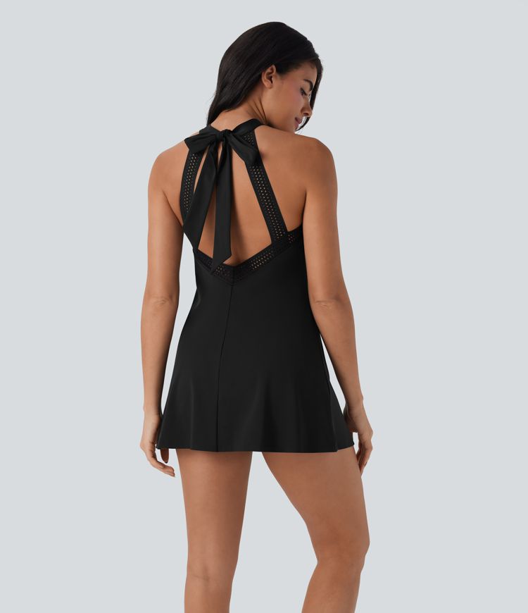 Softlyzero™ Airy Backless Tie Back 2-in-1 Cool Touch Mini Yoga Active Dress with Side Pocket-UPF50+