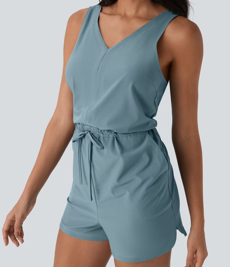 Breezeful™ Sleeveless Cut Out Drawstring Quick Dry Hiking Romper with Pockets