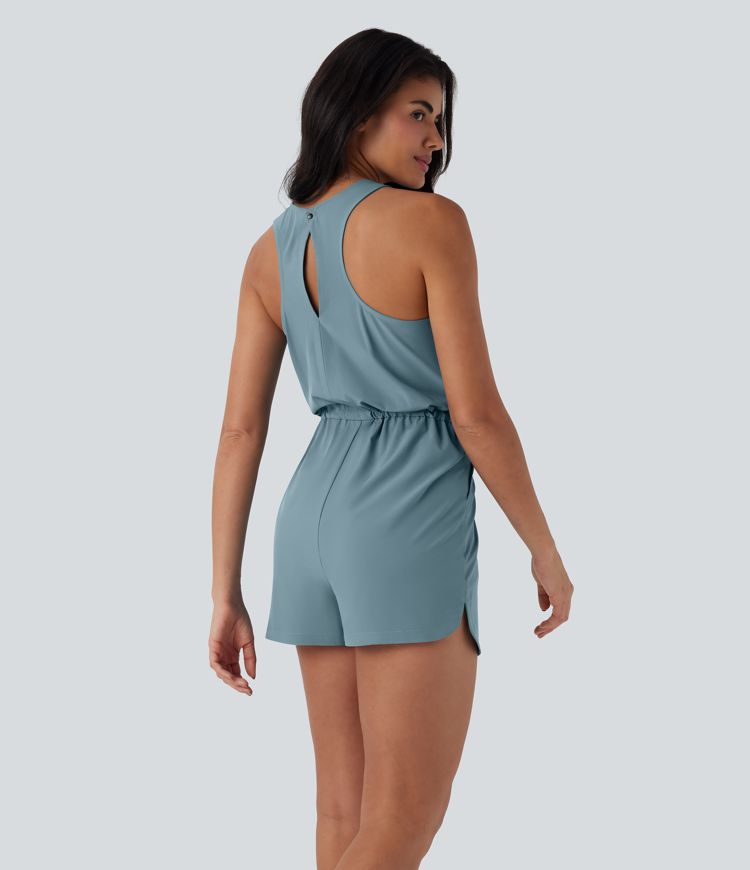 Breezeful™ Sleeveless Cut Out Drawstring Quick Dry Hiking Romper with Side Pockets
