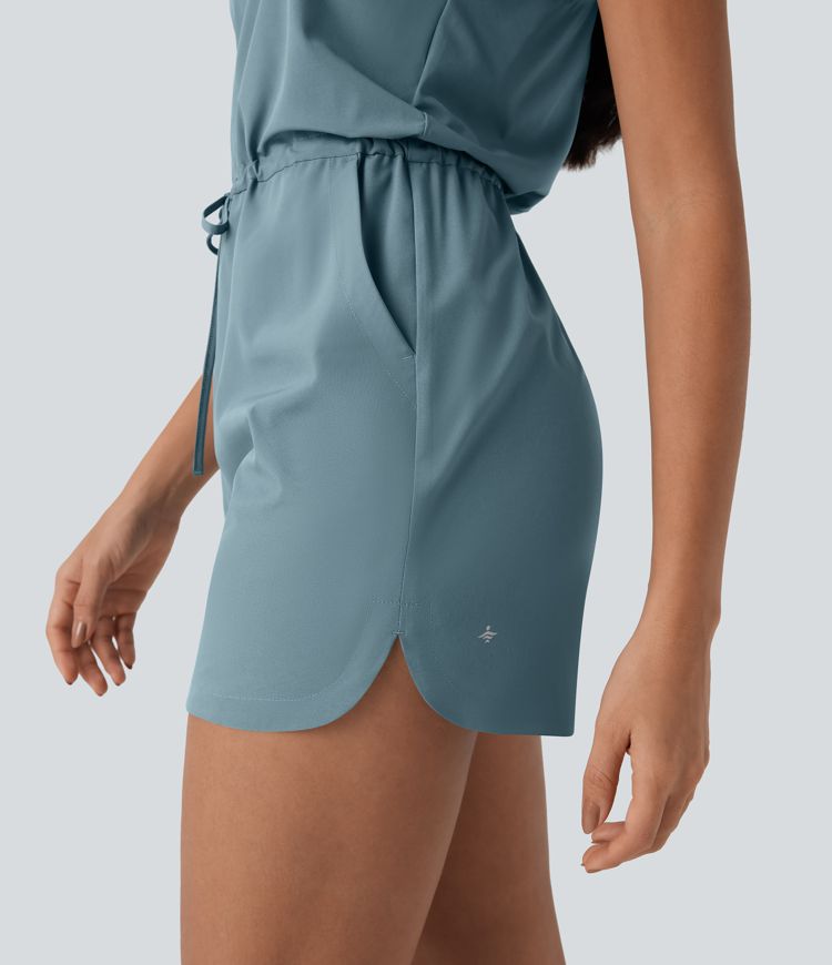 Breezeful™ Sleeveless Cut Out Drawstring Quick Dry Hiking Romper with Pockets