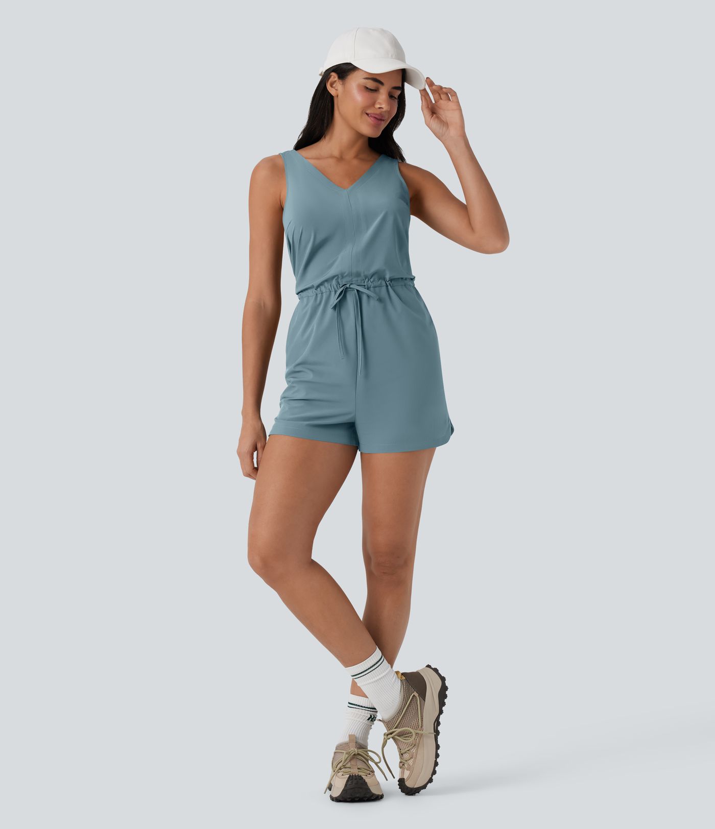 Breezeful™ Sleeveless Cut Out Drawstring Quick Dry Hiking Romper with Pockets