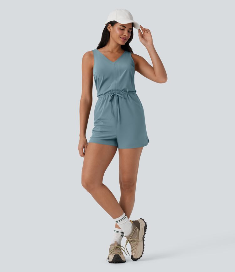 Breezeful™ Sleeveless Cut Out Drawstring Quick Dry Hiking Romper with Pockets
