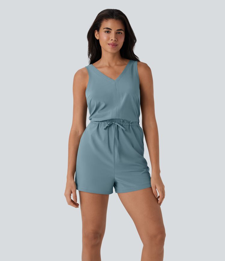 Breezeful™ Sleeveless Cut Out Drawstring Quick Dry Hiking Romper with Side Pockets