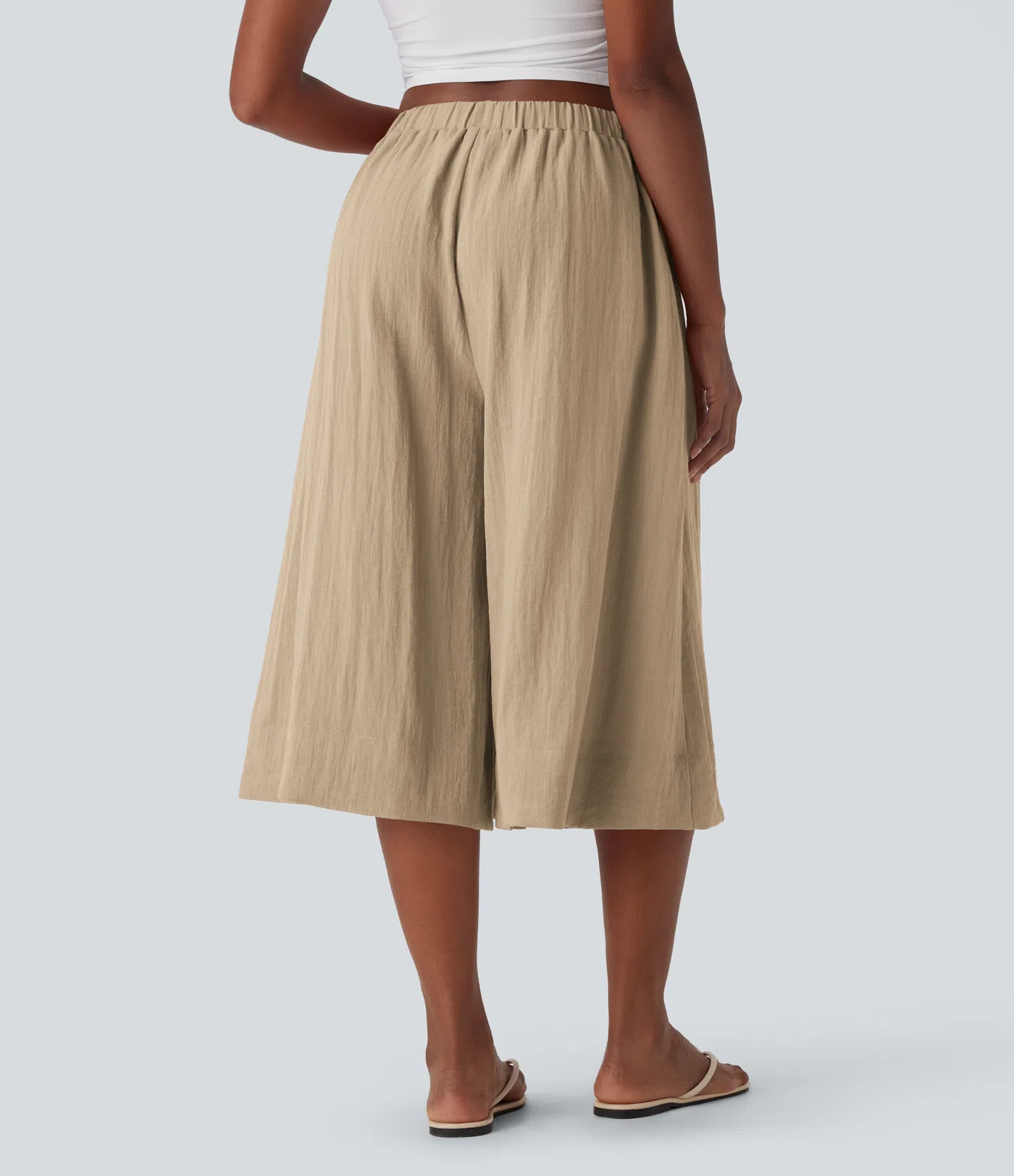 Mid Rise Wide Leg Flowy Resort Linen-Feel Pants with Side Pocket