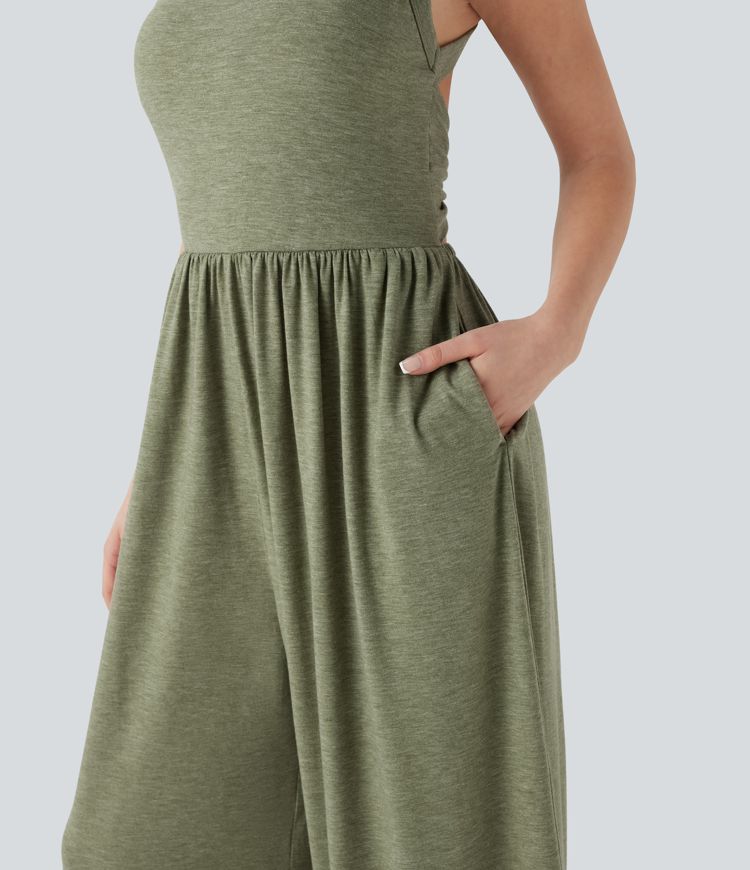 Combinaison Décontractée à Jambes Larges avec Soutien-Gorge Intégré et Poches - Édition Facile