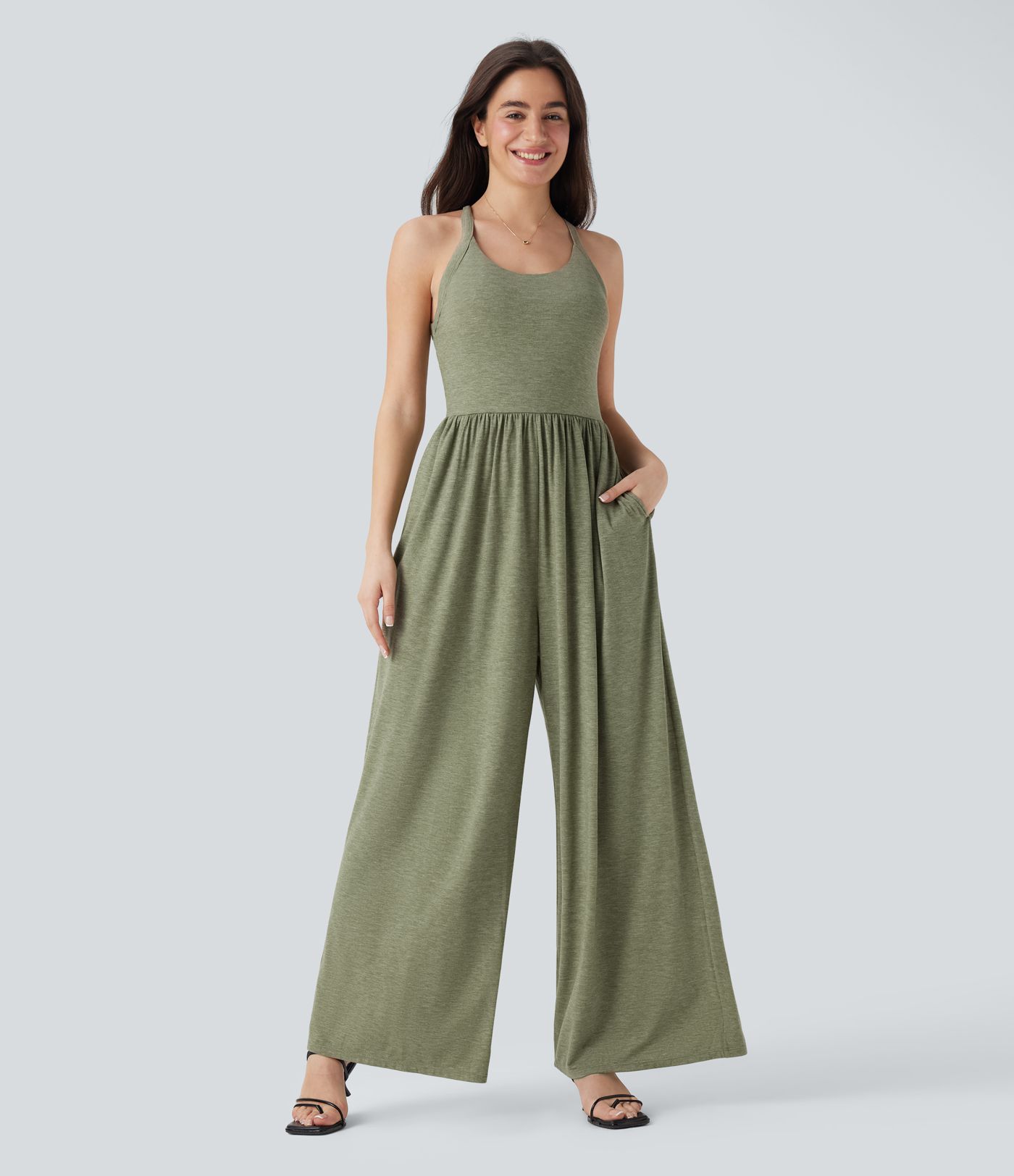 Combinaison Décontractée à Jambes Larges avec Soutien-Gorge Intégré et Poches - Édition Facile