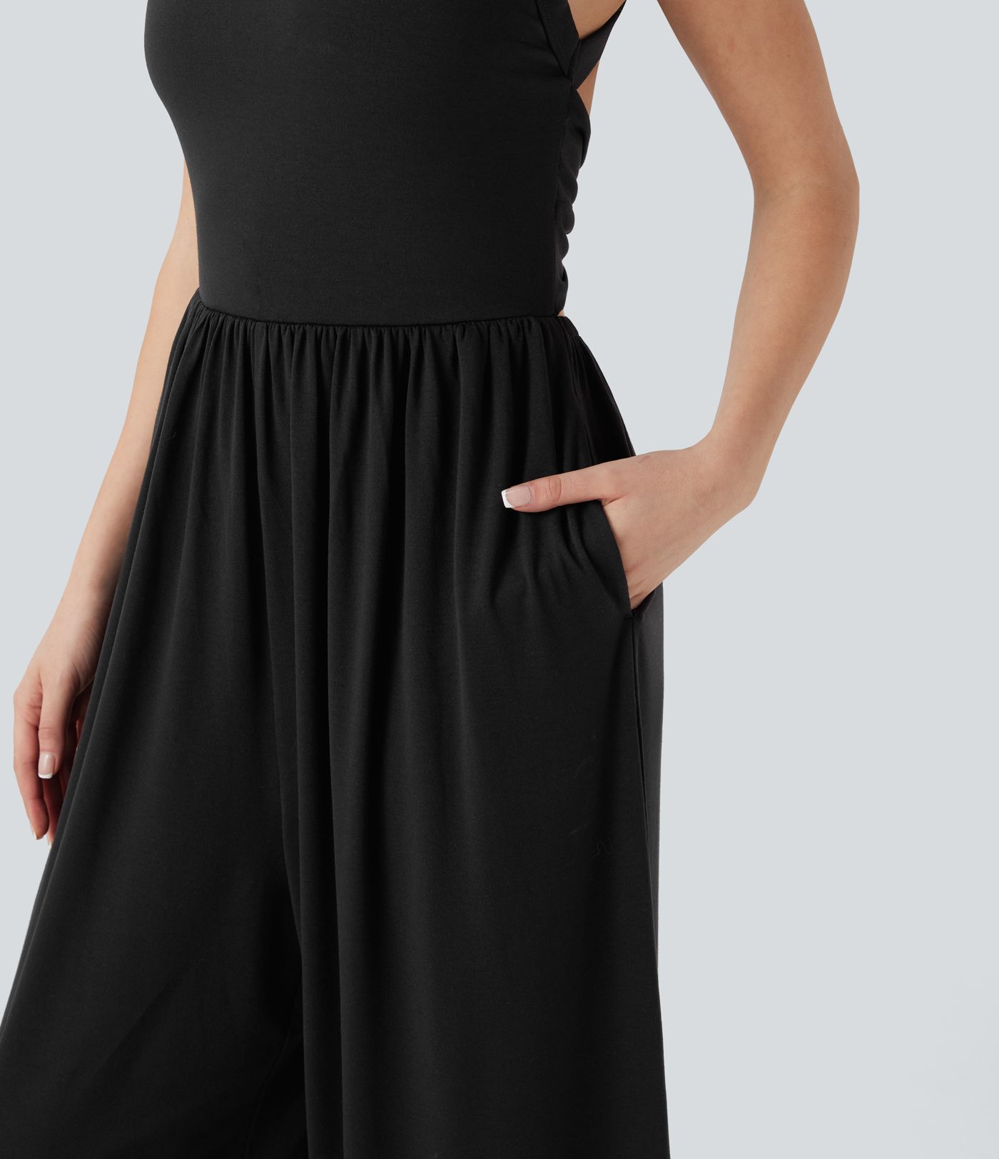 Combinaison décontractée dos nu torsadée large fluide avec brassière intégrée et poches - Easy Peasy Edition