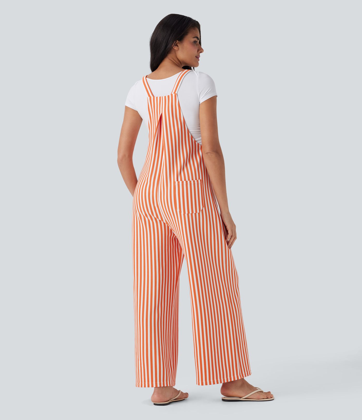 Pockets Stripe Waffle Overalls