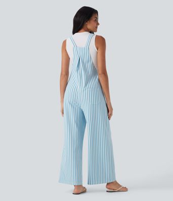 Streifen Waffel Latzhose mit Taschen