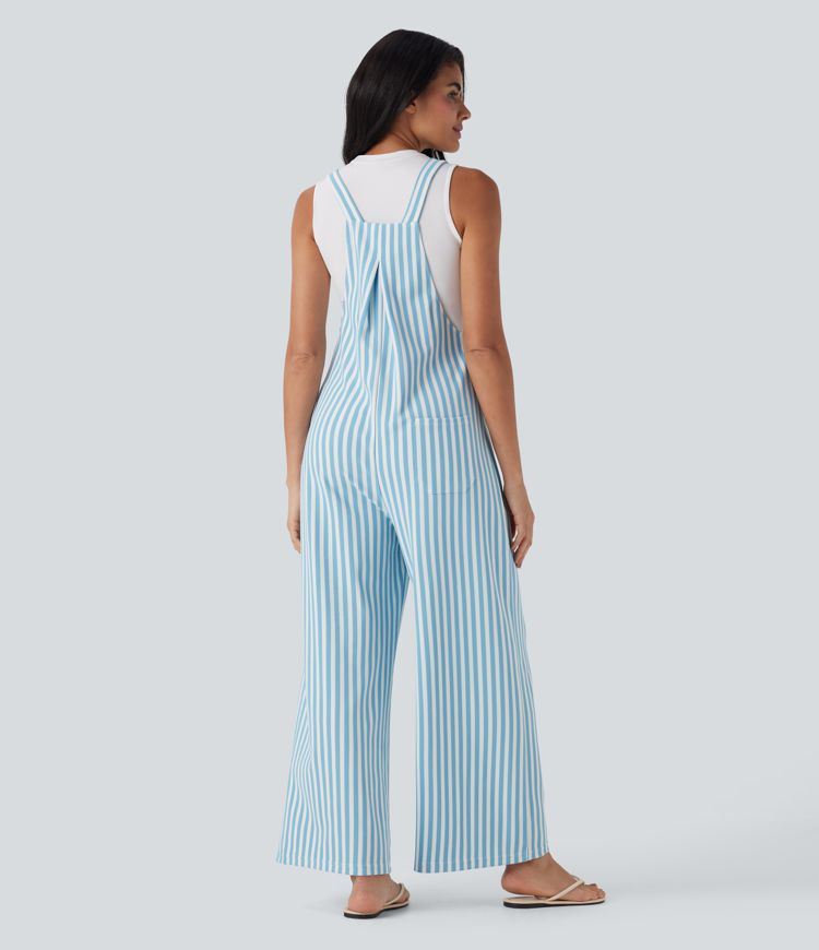 Streifen Waffel Latzhose mit Taschen