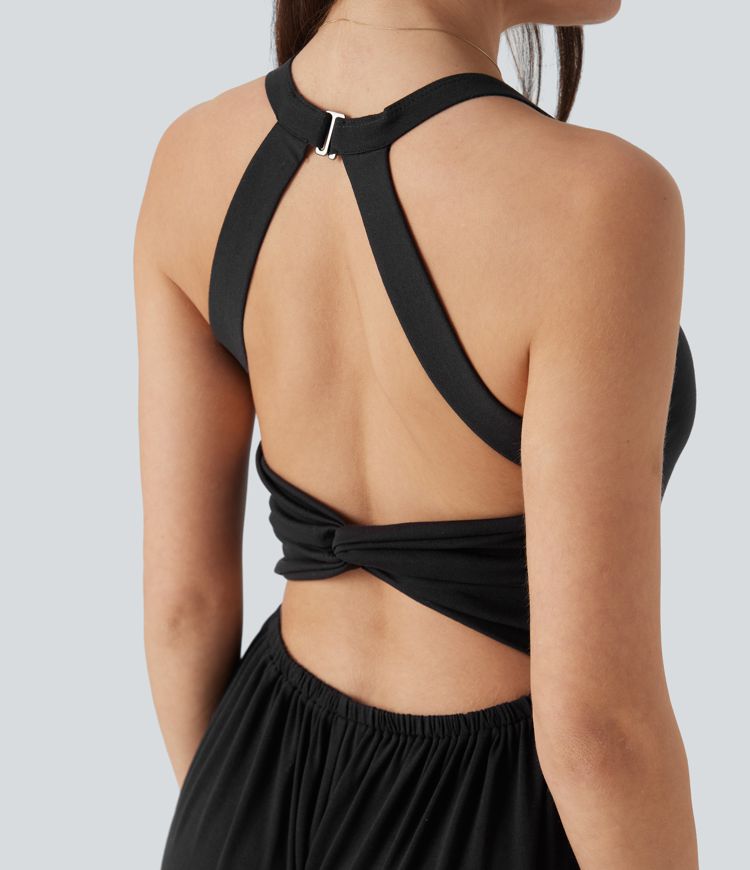 Combinaison décontractée dos nu torsadée large fluide avec brassière intégrée et poches - Easy Peasy Edition