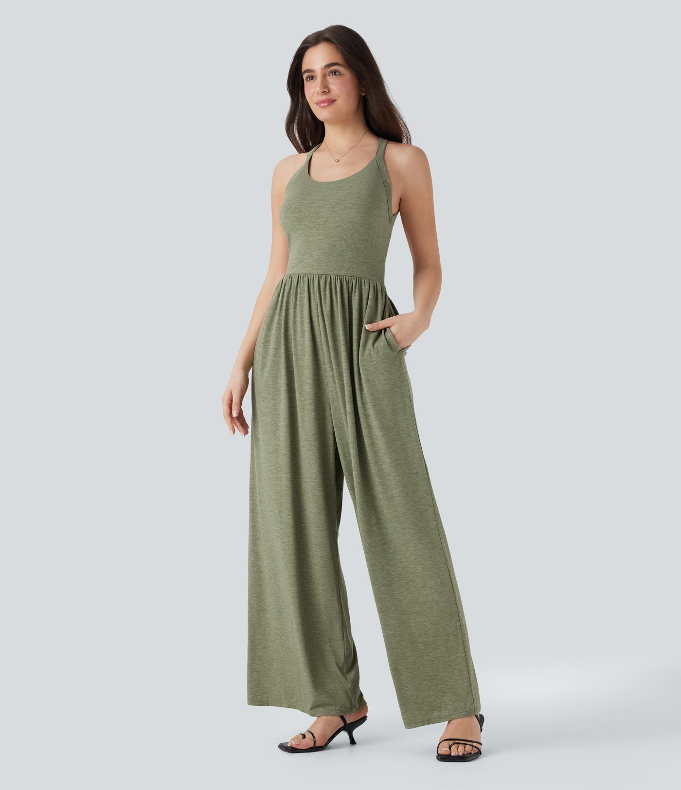 Combinaison Décontractée à Jambes Larges avec Soutien-Gorge Intégré et Poches - Édition Facile