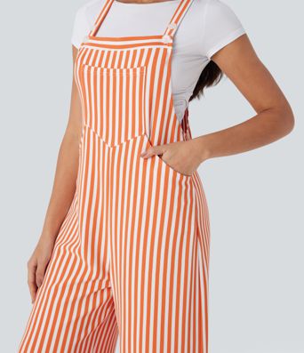 Pockets Stripe Waffle Overalls