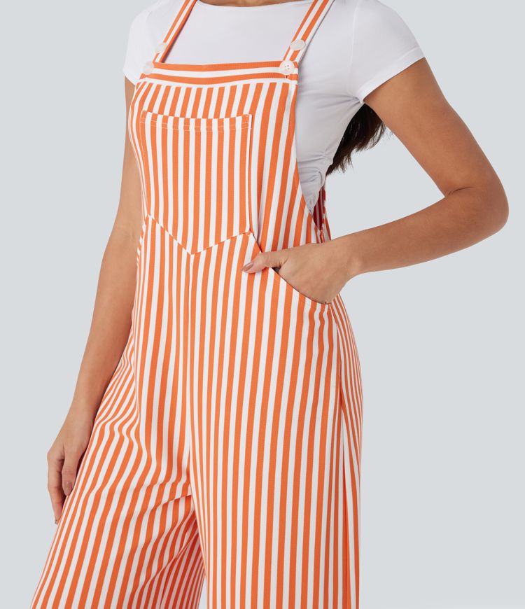 Pockets Stripe Waffle Overalls