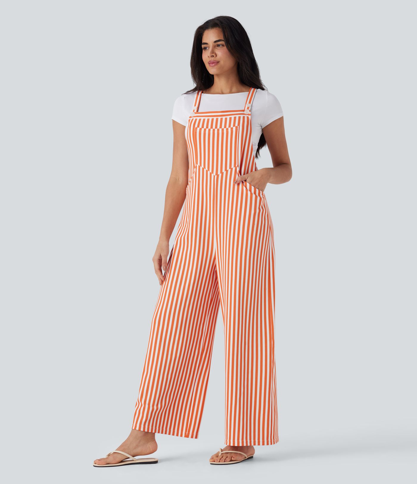 Pockets Stripe Waffle Overalls